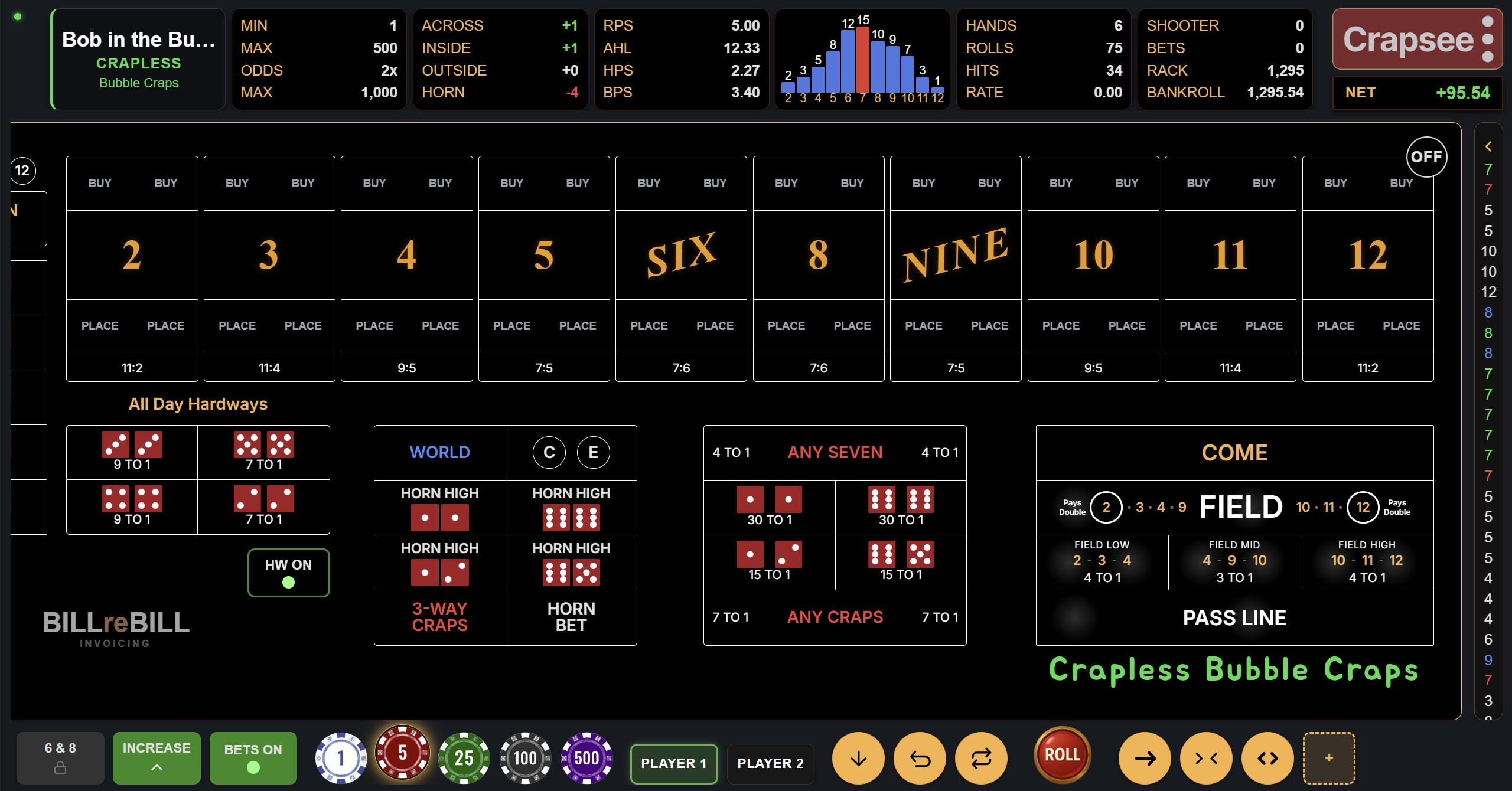 Crapsee bubble craps simulator strategy view
